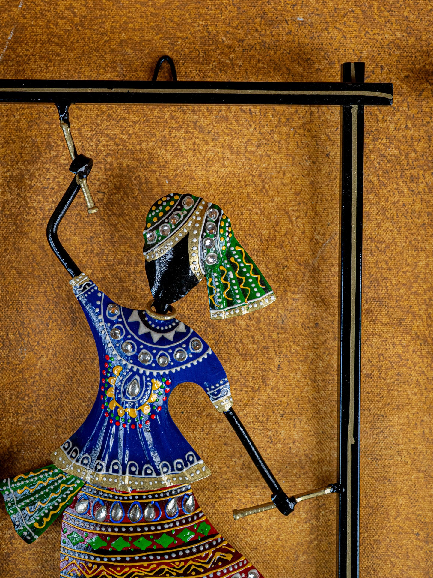 Metal Handpainted Couple Dandiya in Frame - 14 inch - WL5490