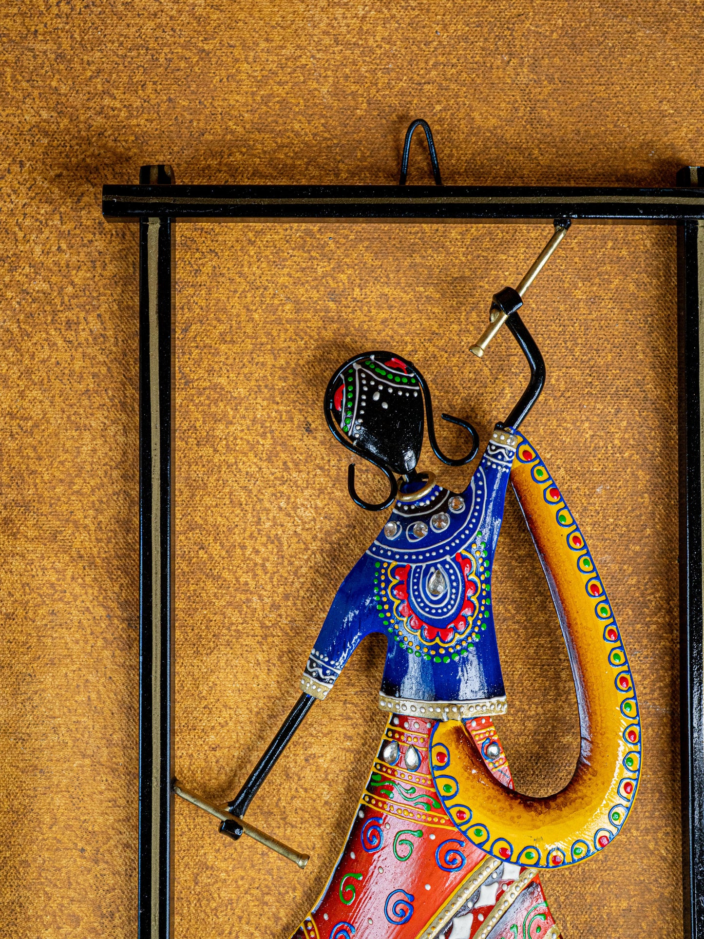 Metal Handpainted Couple Dandiya in Frame - 14 inch - WL5490
