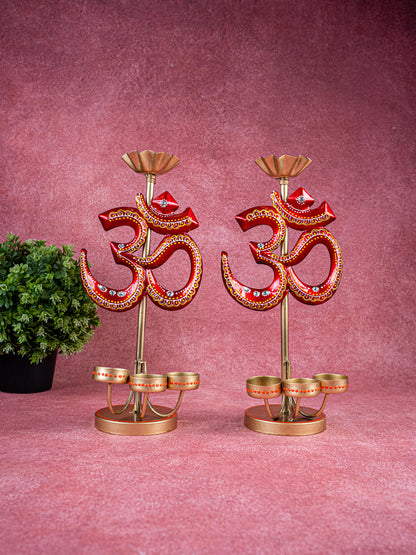 Metal Handpainted Om T Light Holder - Set of 2 - 13 Inch - WL5491