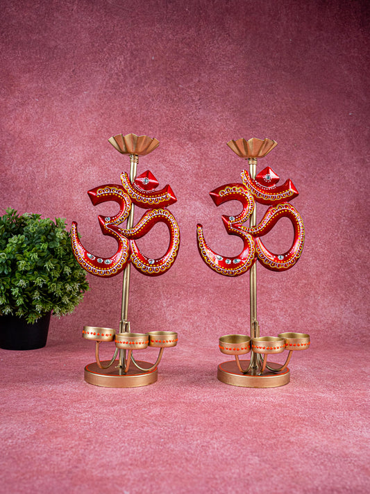 Metal Handpainted Om T Light Holder - Set of 2 - 13 Inch - WL5491