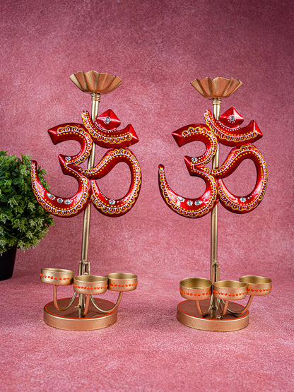 Metal Handpainted Om T Light Holder - Set of 2 - 13 Inch - WL5491