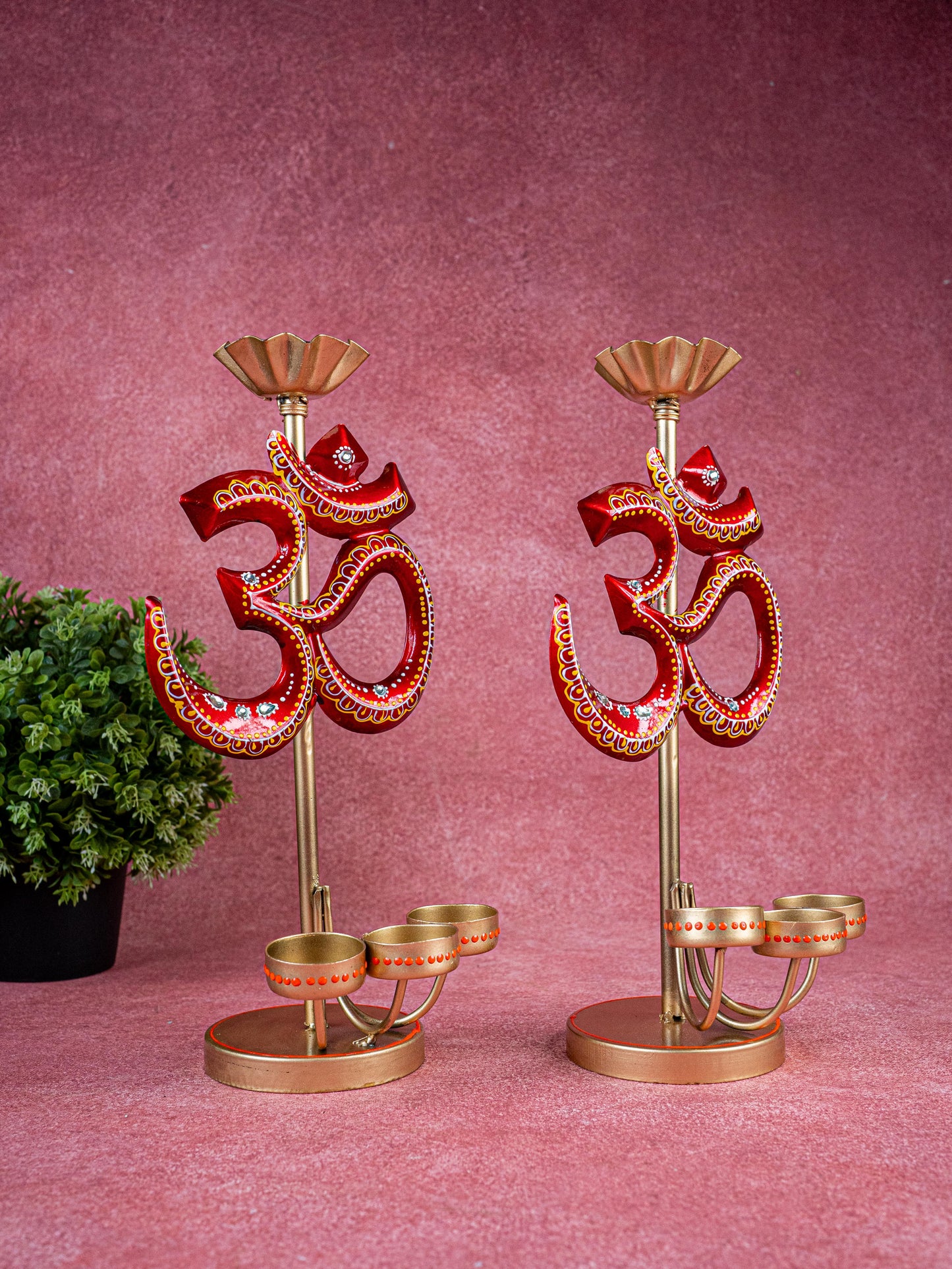 Metal Handpainted Om T Light Holder - Set of 2 - 13 Inch - WL5491