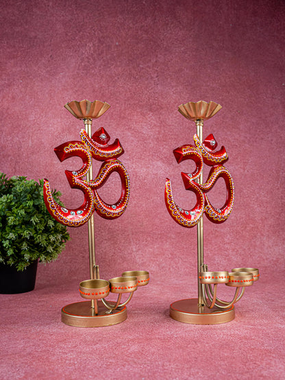 Metal Handpainted Om T Light Holder - Set of 2 - 13 Inch - WL5491