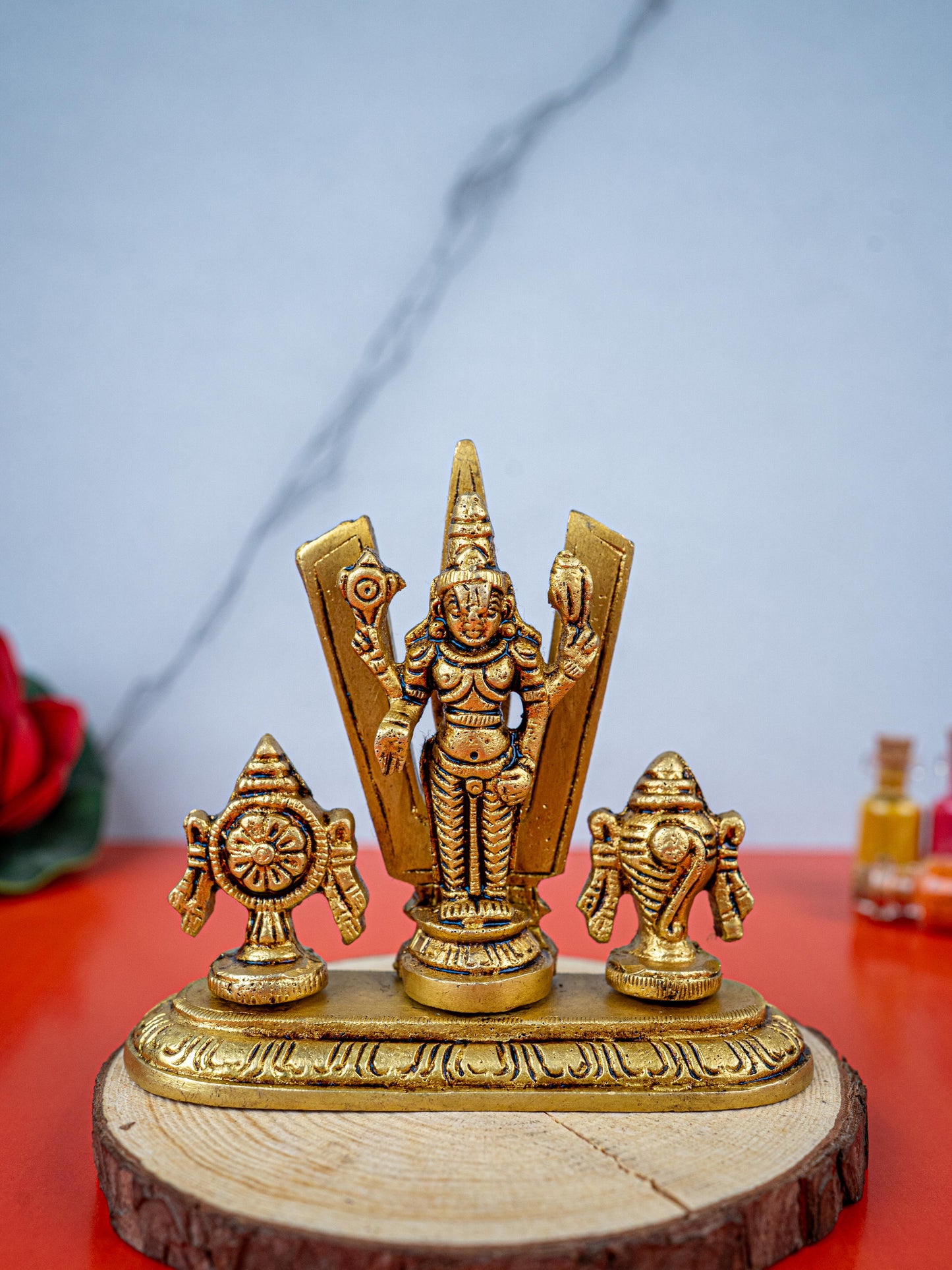 Brass Balaji with Shankh Chakra Namam Idol - 3 inch - WL5493
