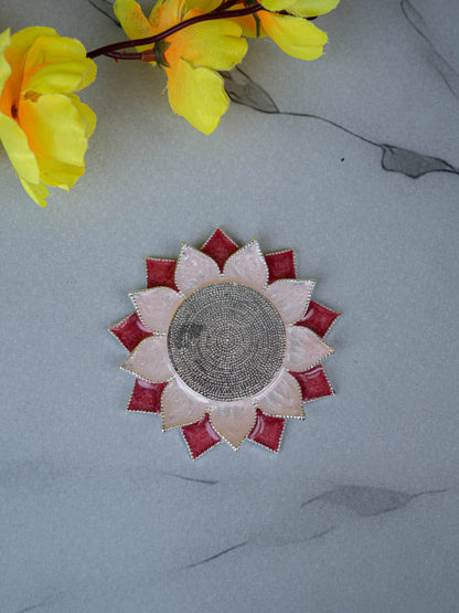 White Metal Floral Coaster for Diya - Pink - WL5498-1