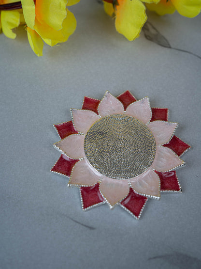 White Metal Floral Coaster for Diya - Pink - WL5498-1