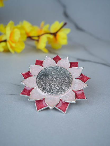 White Metal Floral Coaster for Diya - Pink - WL5498-1