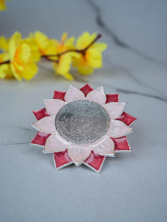 White Metal Floral Coaster for Diya - Pink - WL5498-1