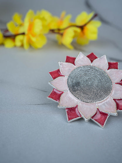 White Metal Floral Coaster for Diya - Pink - WL5498-1