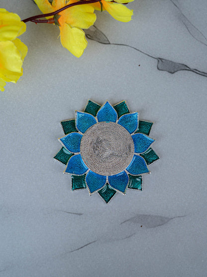 White Metal Floral Coaster for Diya - Blue - WL5498-2
