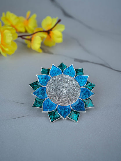White Metal Floral Coaster for Diya - Blue - WL5498-2