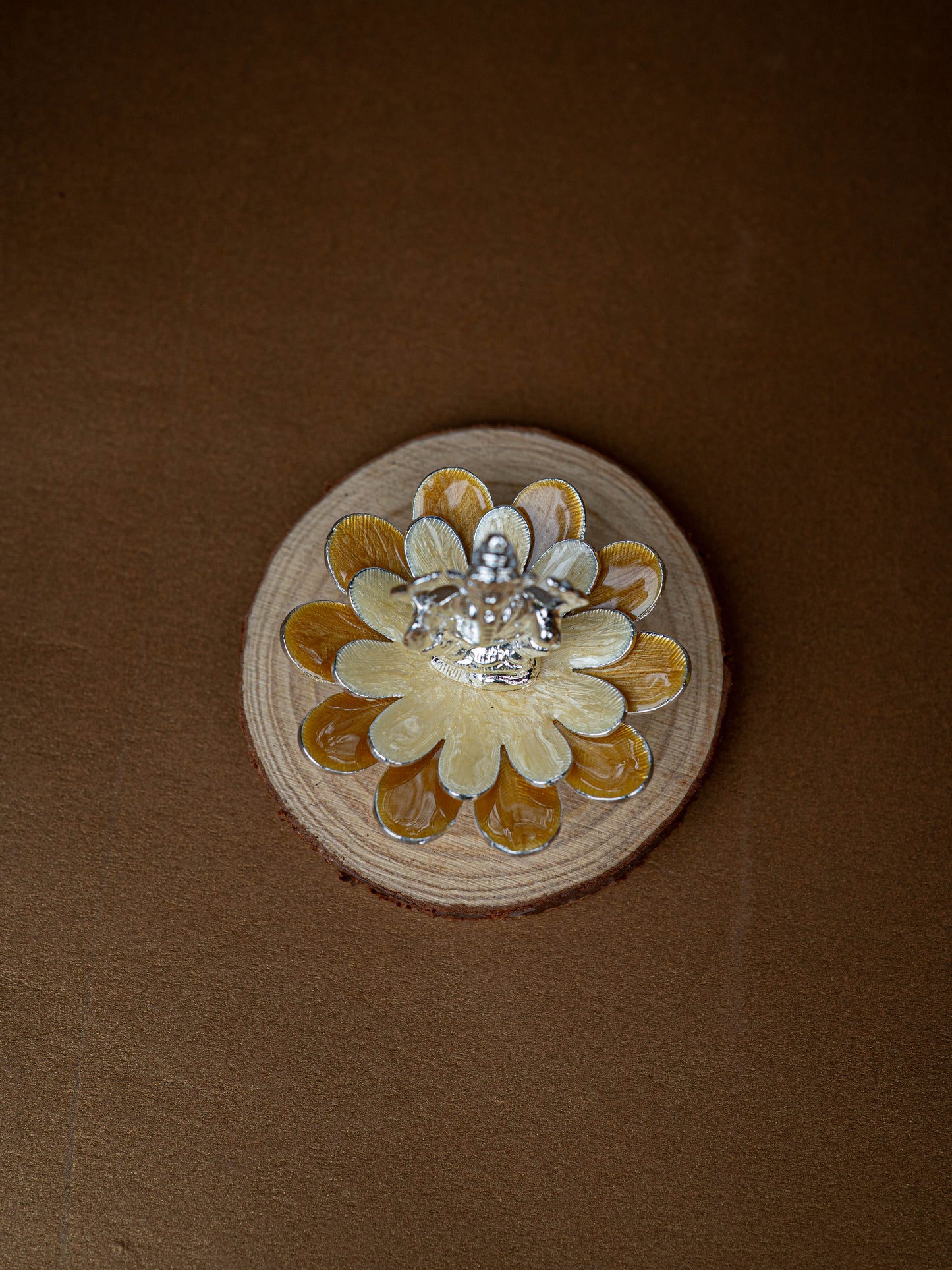 White Metal Lord Ganesha on Floral Base - Beige - WL5499-1