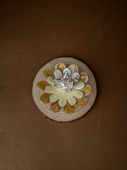 White Metal Lord Ganesha on Floral Base - Beige - WL5499-1