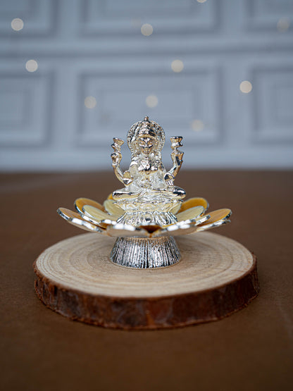 White Metal Lord Lakshmi on Floral Base - Beige - WL5499-2