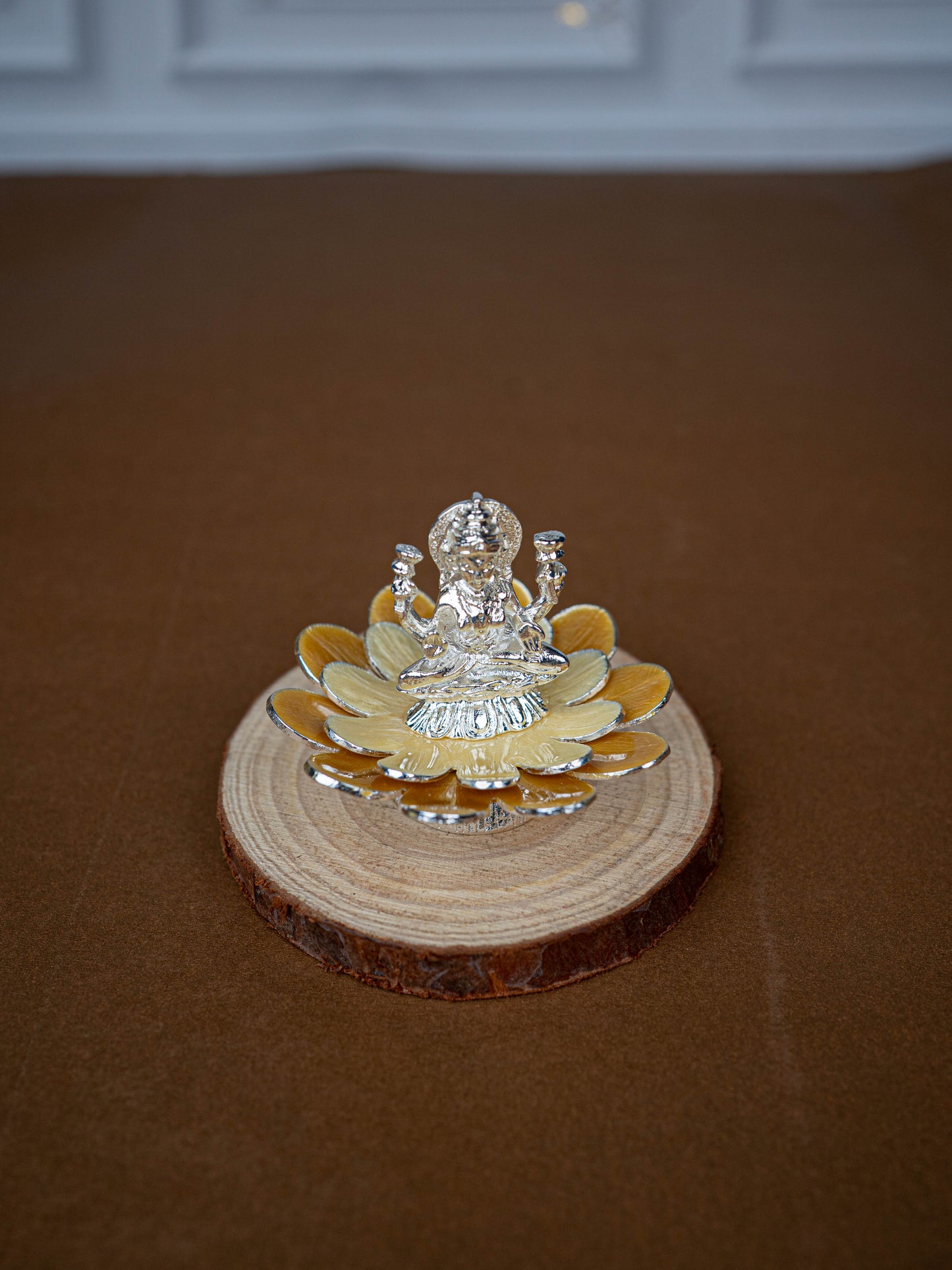 White Metal Lord Lakshmi on Floral Base - Beige - WL5499-2