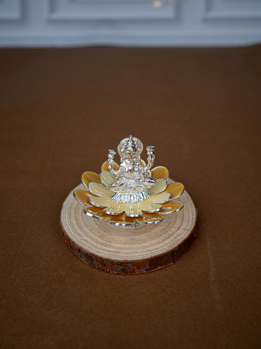 White Metal Lord Lakshmi on Floral Base - Beige - WL5499-2