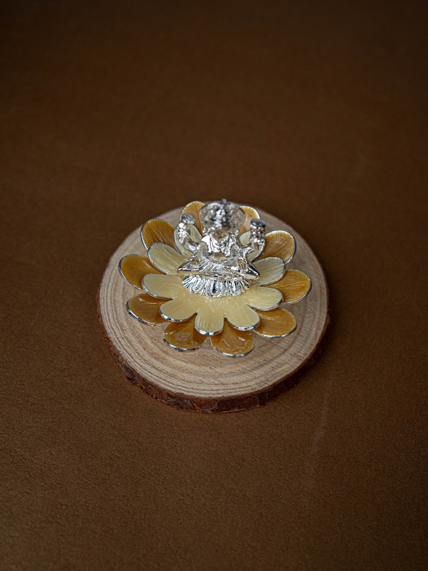 White Metal Lord Lakshmi on Floral Base - Beige - WL5499-2