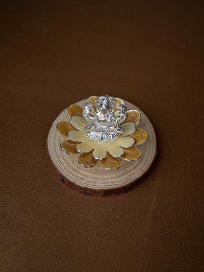 White Metal Lord Lakshmi on Floral Base - Beige - WL5499-2