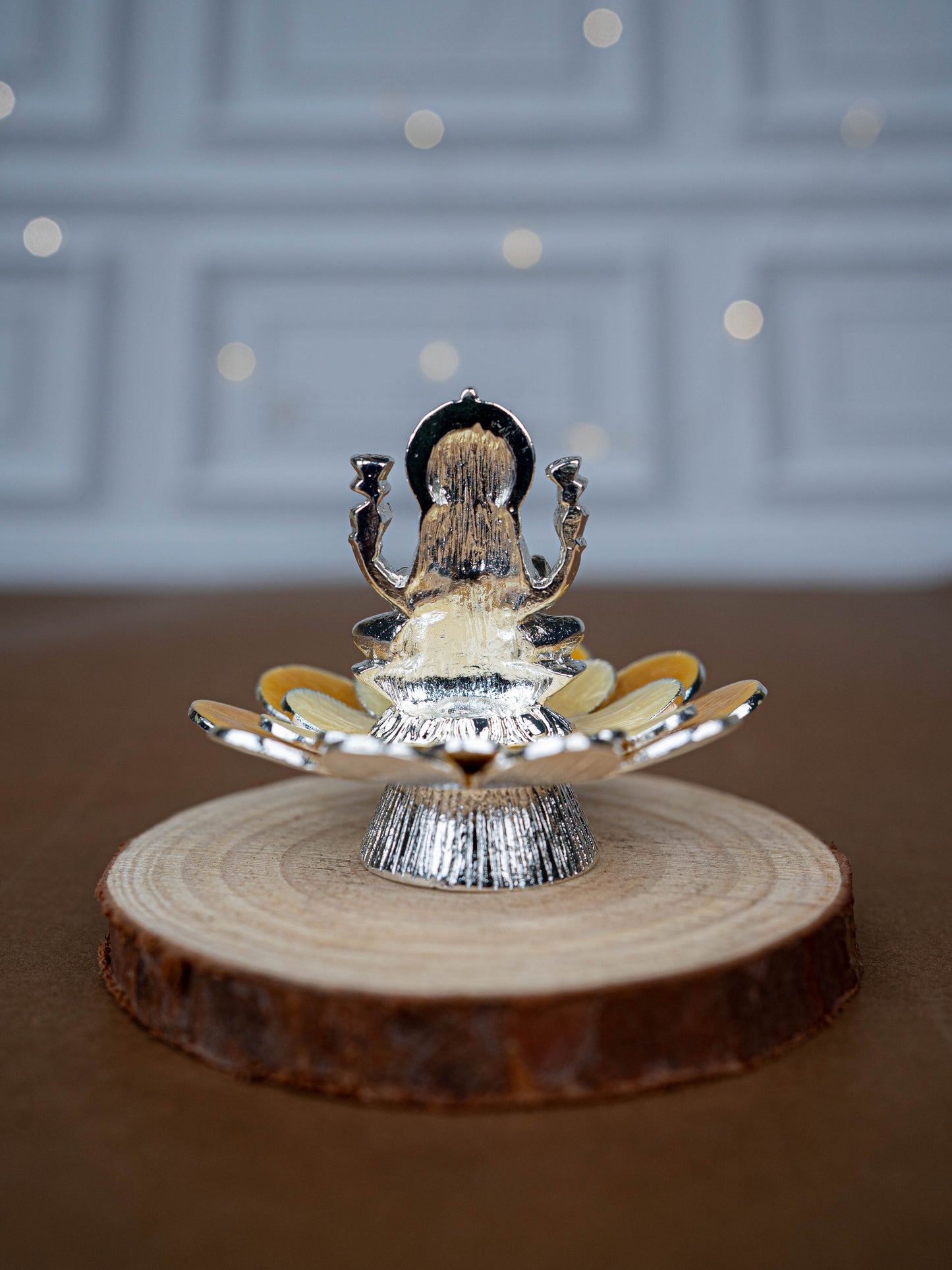 White Metal Lord Lakshmi on Floral Base - Beige - WL5499-2