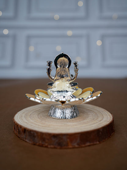 White Metal Lord Lakshmi on Floral Base - Beige - WL5499-2