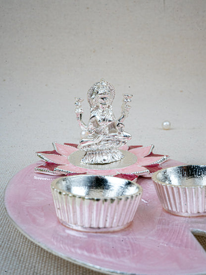 White Metal Lakshmi Manjal-Kumkum Holder - Pink - WL5500-2