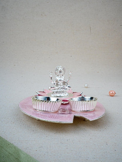 White Metal Lakshmi Manjal-Kumkum Holder - Pink - WL5500-2