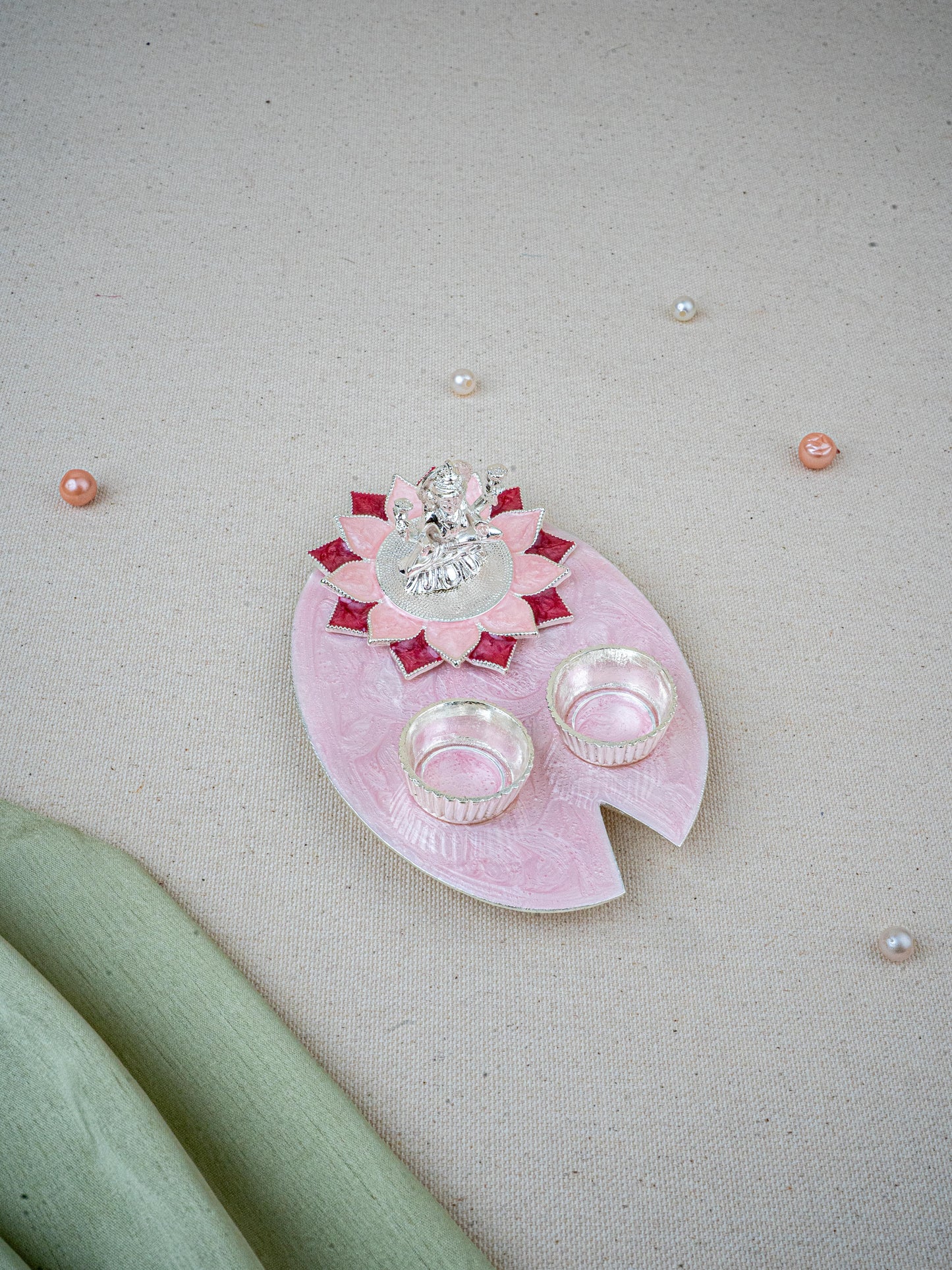 White Metal Lakshmi Manjal-Kumkum Holder - Pink - WL5500-2