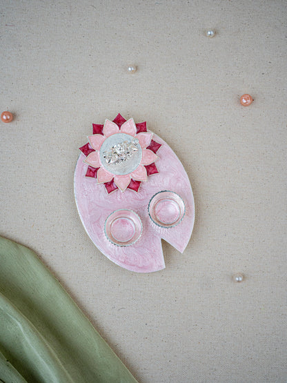 White Metal Lakshmi Manjal-Kumkum Holder - Pink - WL5500-2