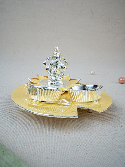 White Metal Ganesha Manjal-Kumkum Holder - Beige - WL5501-1
