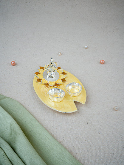 White Metal Ganesha Manjal-Kumkum Holder - Beige - WL5501-1