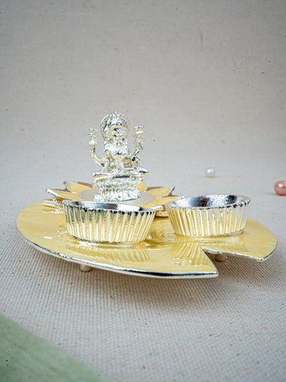 White Metal Lakshmi Manjal-Kumkum Holder - Beige - WL5501-2