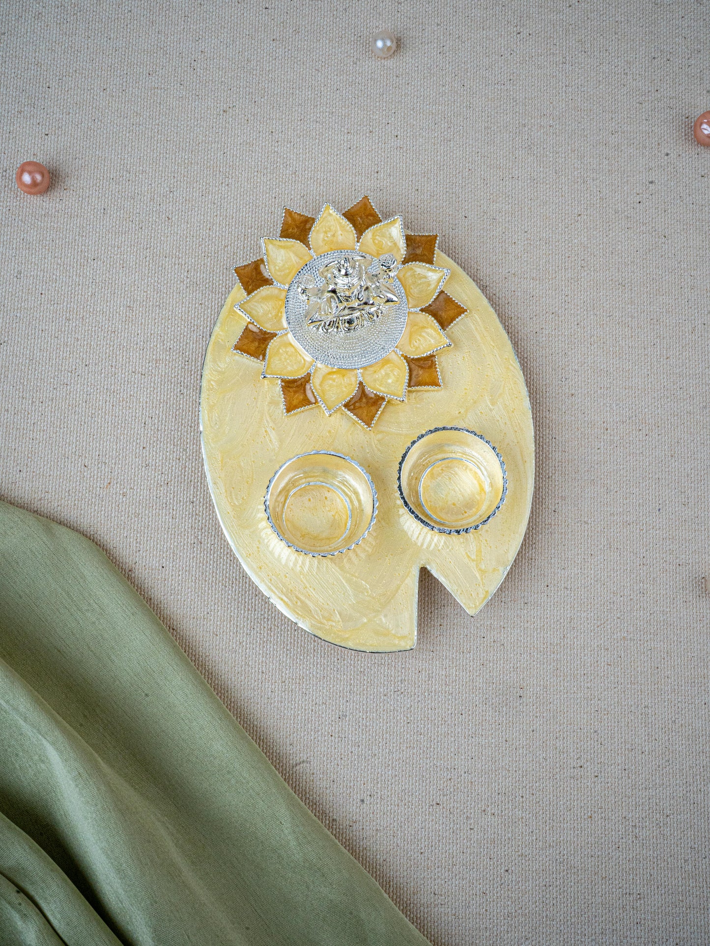 White Metal Lakshmi Manjal-Kumkum Holder - Beige - WL5501-2