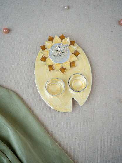 White Metal Lakshmi Manjal-Kumkum Holder - Beige - WL5501-2
