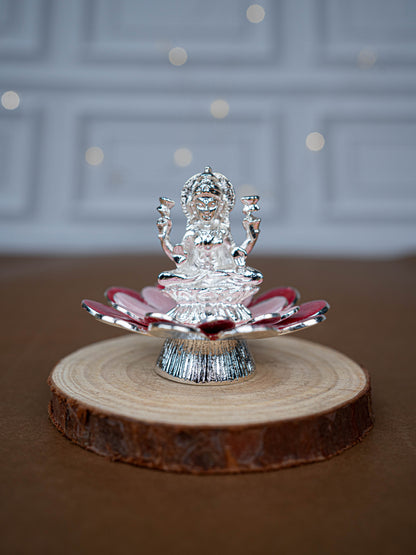 White Metal Lord Lakshmi on Floral Base - Pink - WL5502-2