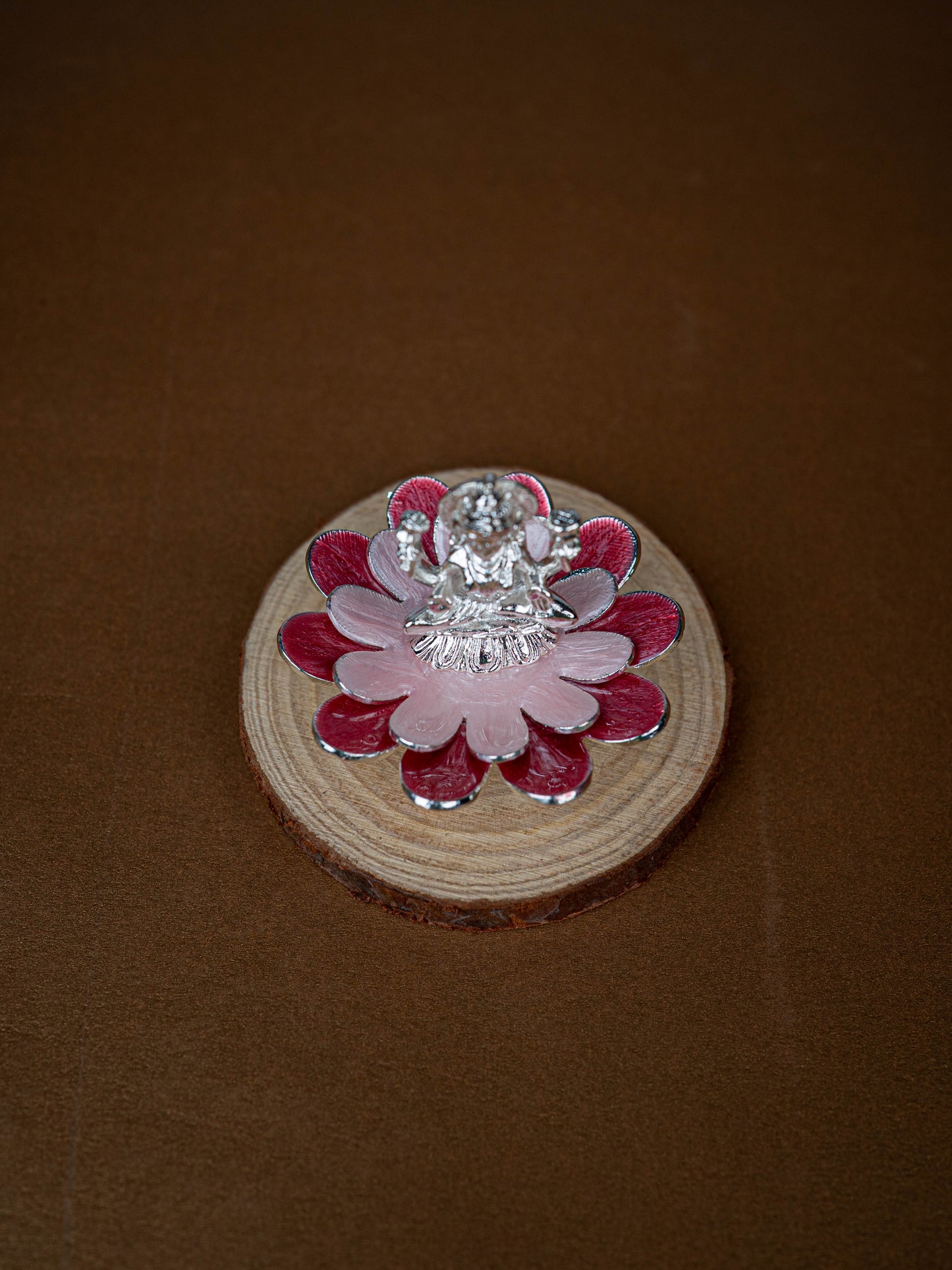 White Metal Lord Lakshmi on Floral Base - Pink - WL5502-2