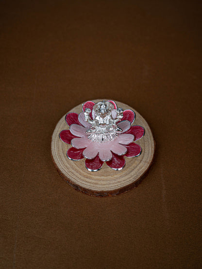 White Metal Lord Lakshmi on Floral Base - Pink - WL5502-2