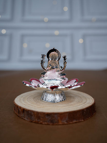 White Metal Lord Lakshmi on Floral Base - Pink - WL5502-2