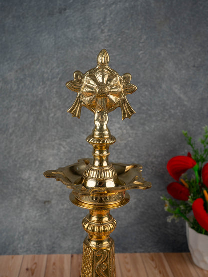 Brass Shankh Chakra Kuthu Vilakku - 16 inch - WL5505