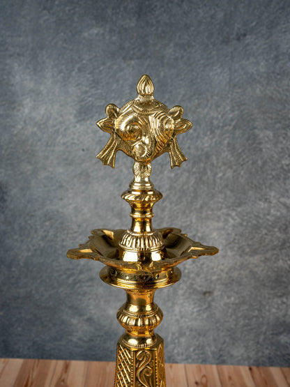 Brass Shankh Chakra Kuthu Vilakku - 16 inch - WL5505