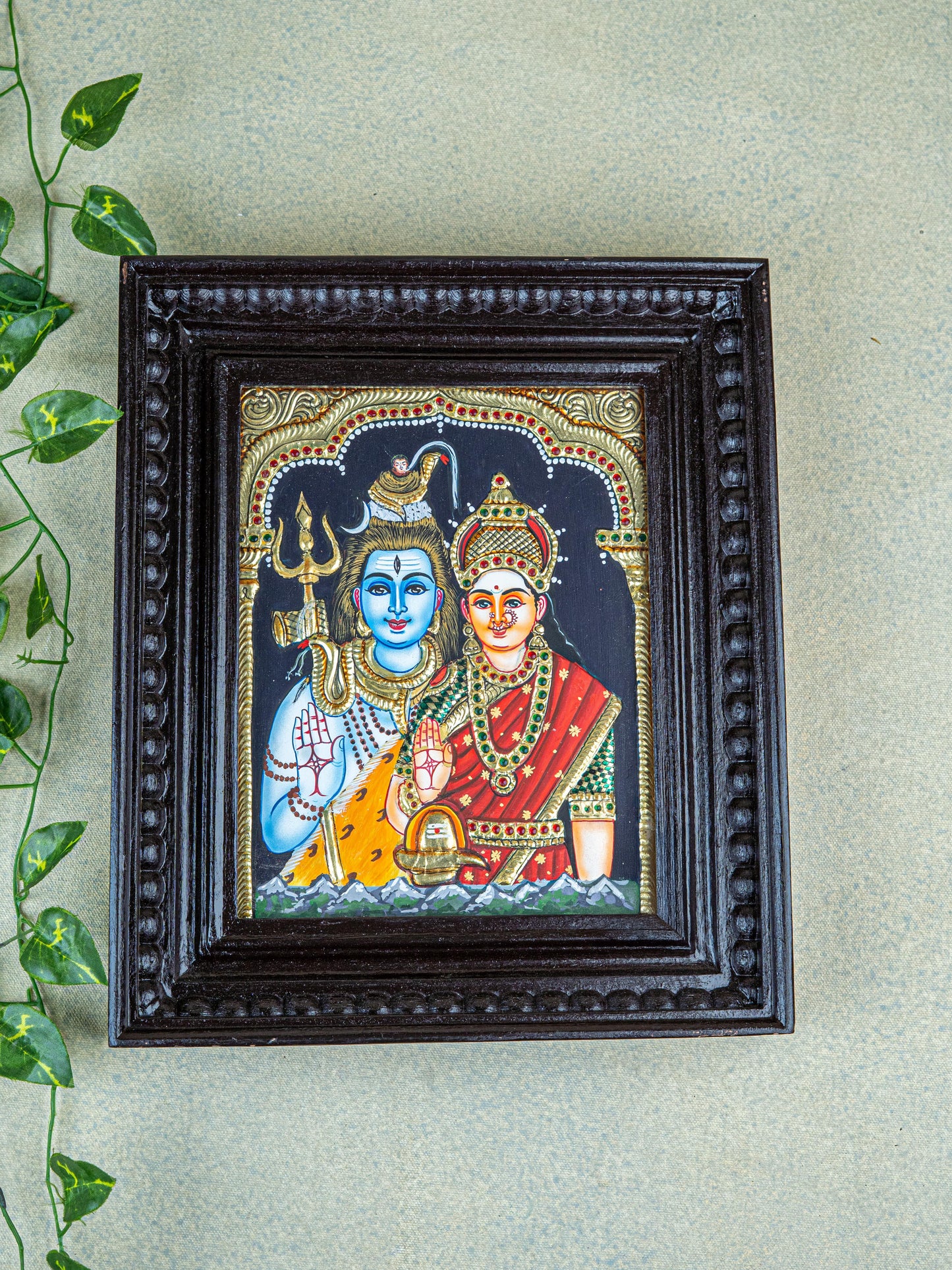 Tanjore Painting - Shivan-Parvati - Flat (Gold Foil) - 10x8 inch - WL5509