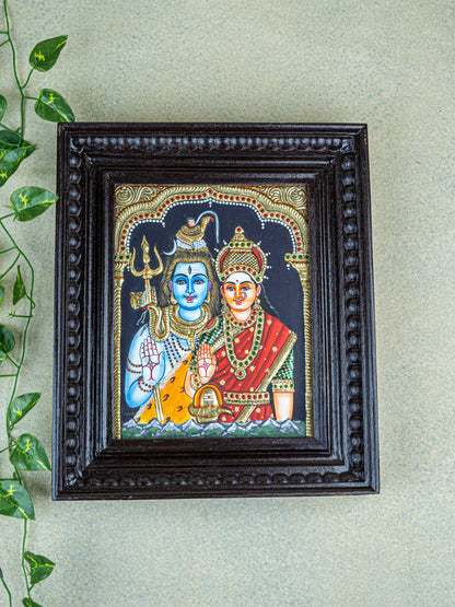 Tanjore Painting - Shivan-Parvati - Flat (Gold Foil) - 10x8 inch - WL5509