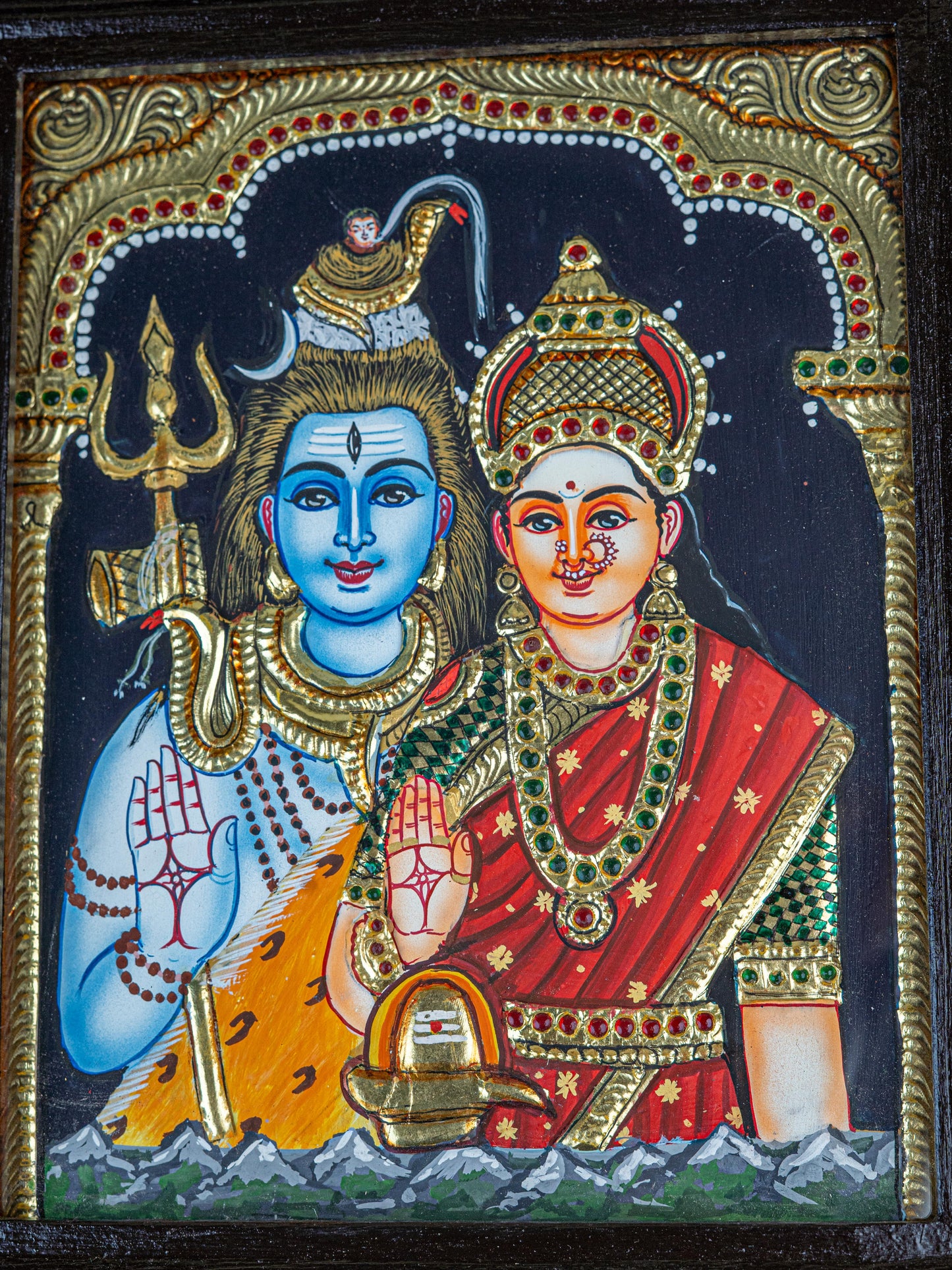 Tanjore Painting - Shivan-Parvati - Flat (Gold Foil) - 10x8 inch - WL5509