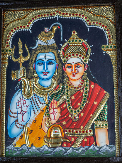 Tanjore Painting - Shivan-Parvati - Flat (Gold Foil) - 10x8 inch - WL5509