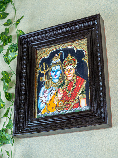 Tanjore Painting - Shivan-Parvati - Flat (Gold Foil) - 10x8 inch - WL5509
