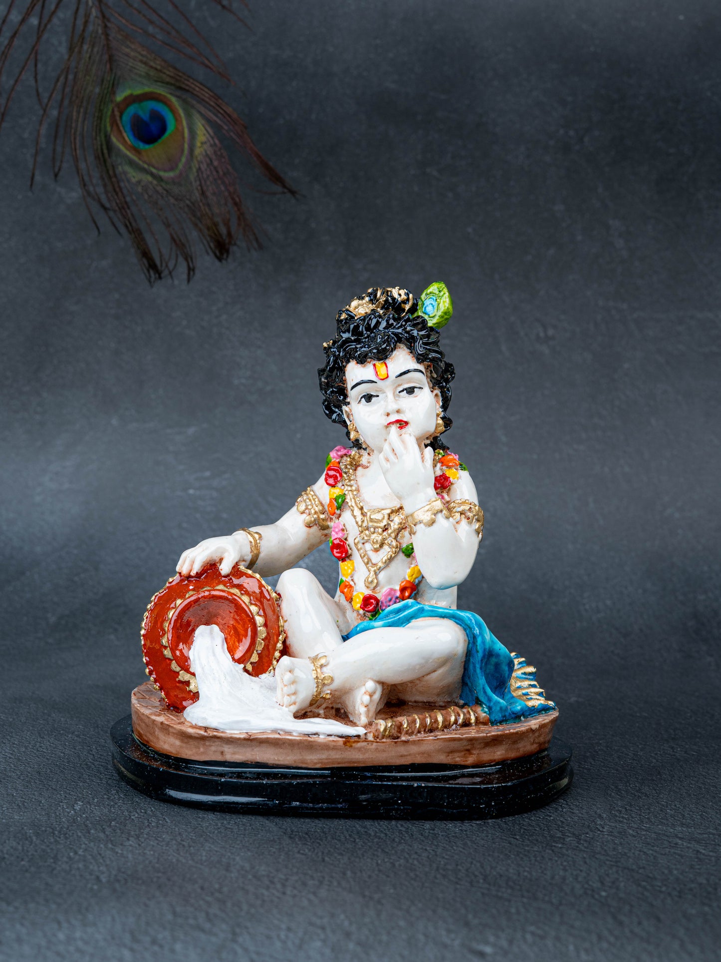 Polystone Krishna with Butter Pot Idol - 7 inch - WL5512