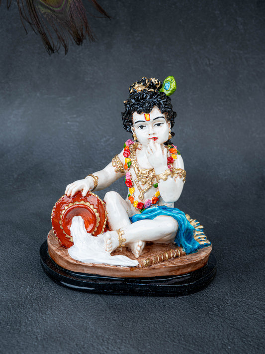 Polystone Krishna with Butter Pot Idol - 7 inch - WL5512