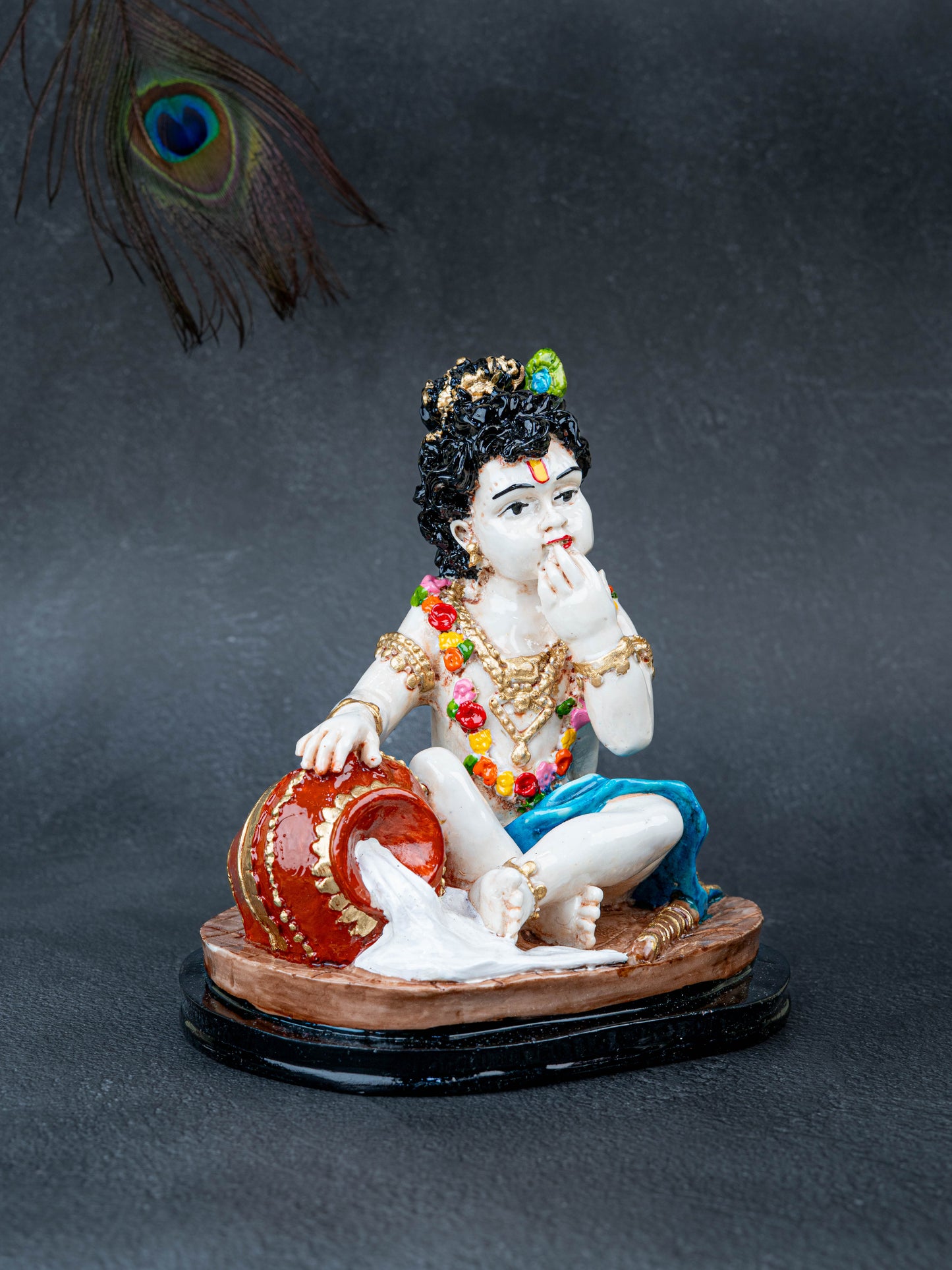Polystone Krishna with Butter Pot Idol - 7 inch - WL5512