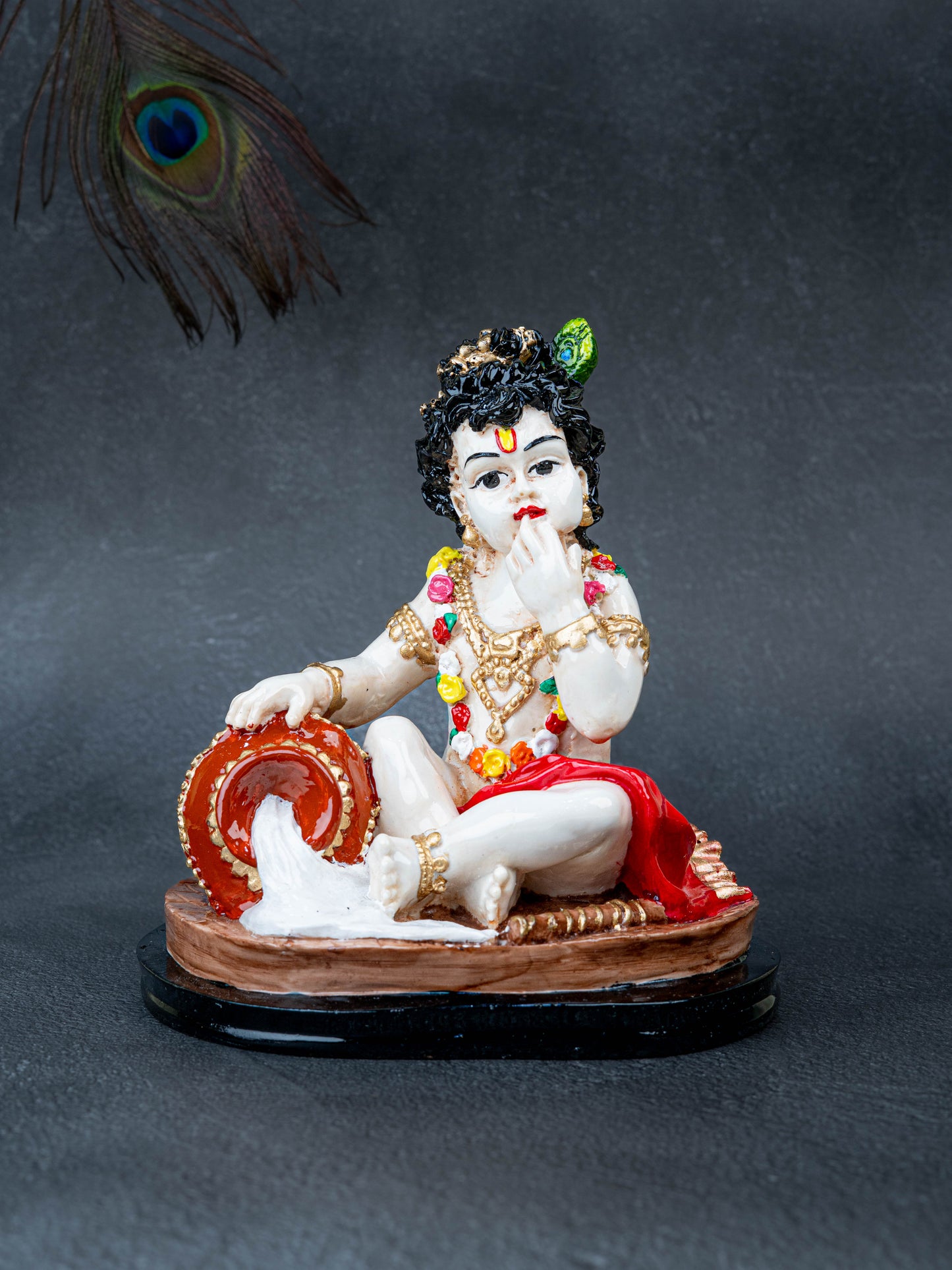 Polystone Krishna with Butter Pot Idol - 7 inch - WL5512