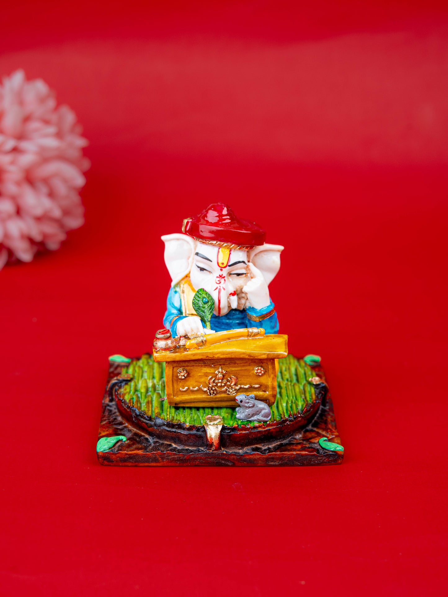 Polystone Reading Ganesha Idol - 3 inch - WL5514