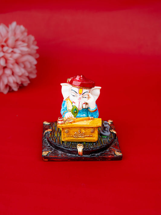Polystone Reading Ganesha Idol - 3 inch - WL5514